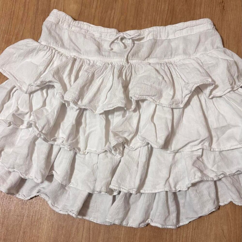 BOUTIQUE Beachy Flowy Mini Tie Vacation Medium Tiered Ruffle Women's White Skirt